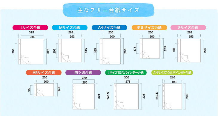 主なフリー台紙サイズ